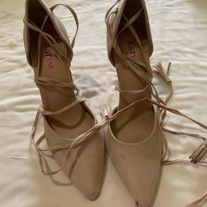 Suede Tan wrap up ankle heels